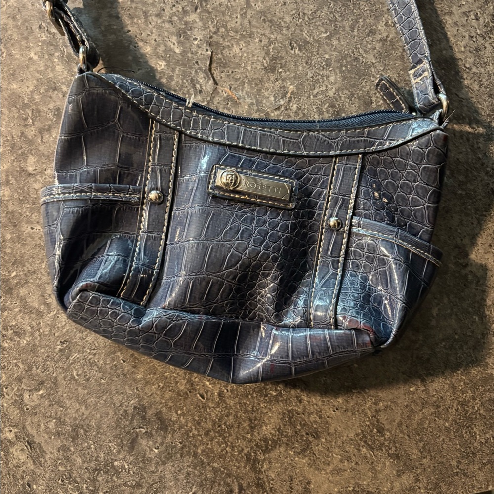 Rosetti Navy Crocodile-Embossed Shoulder Bag